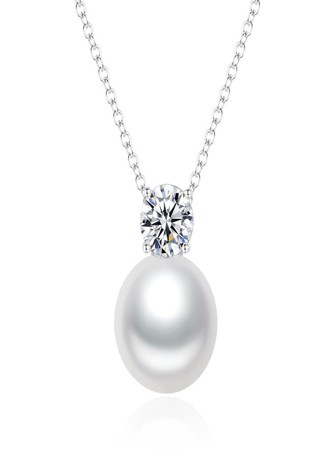 SUNFEEL 925 Sterling Silver Pearl Necklaces for women, 5A CZ 10MM Single Pearl Pendant Necklace Gifts for Her Mom Wife Girlfriend Engagement Wedding Birdal Christmas Trendy Jewelry - Image 1